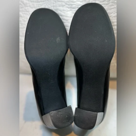 Franco Sarto Classic Black Leather Heeled Loafers - Picture 5 of 8